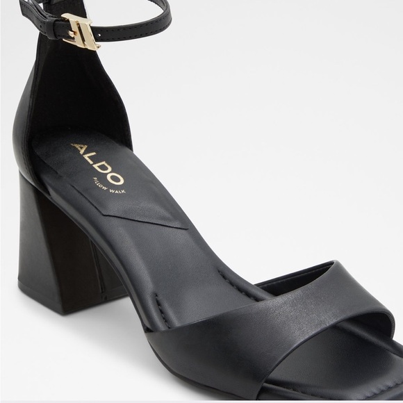 NEW ALDO Safdie Ankle strap heels sandal Block heel square toe black leather 8.5 - Picture 10 of 16